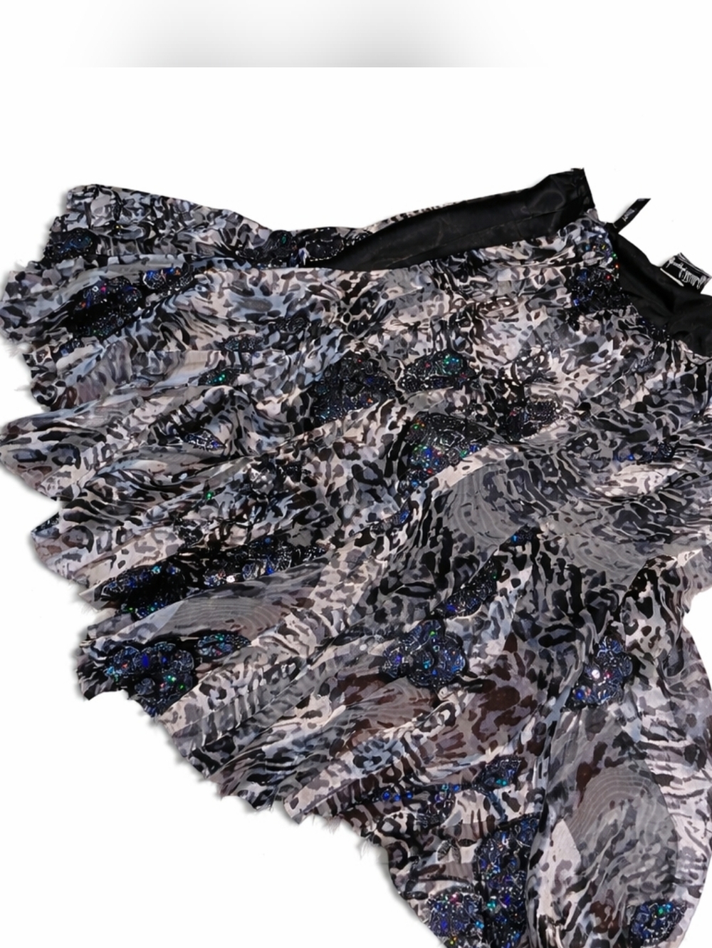 Vintage Joseph Ribkoff Black and White Sequin Animal-Print Skirt. Size 8. Rare!